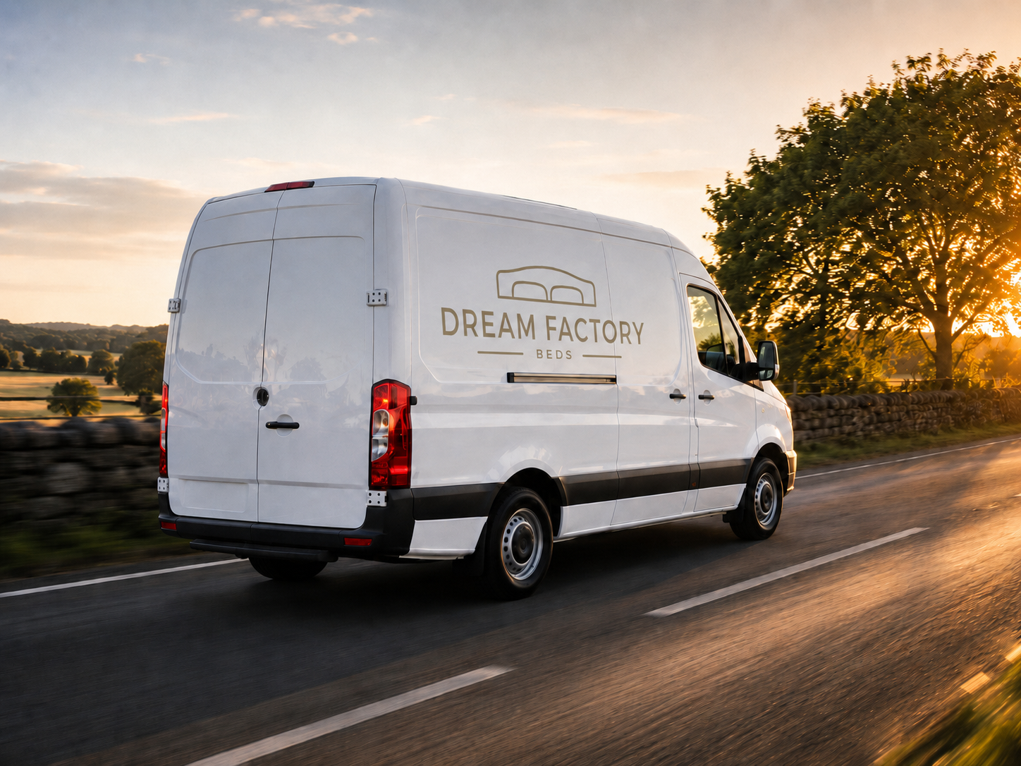 Dream Factory Beds delivery van on the road