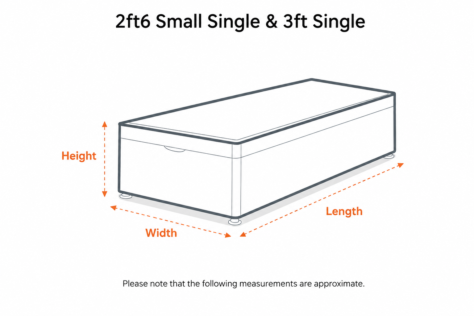 2ft6 Small Single and 3ft Single Ottoman base dimensions